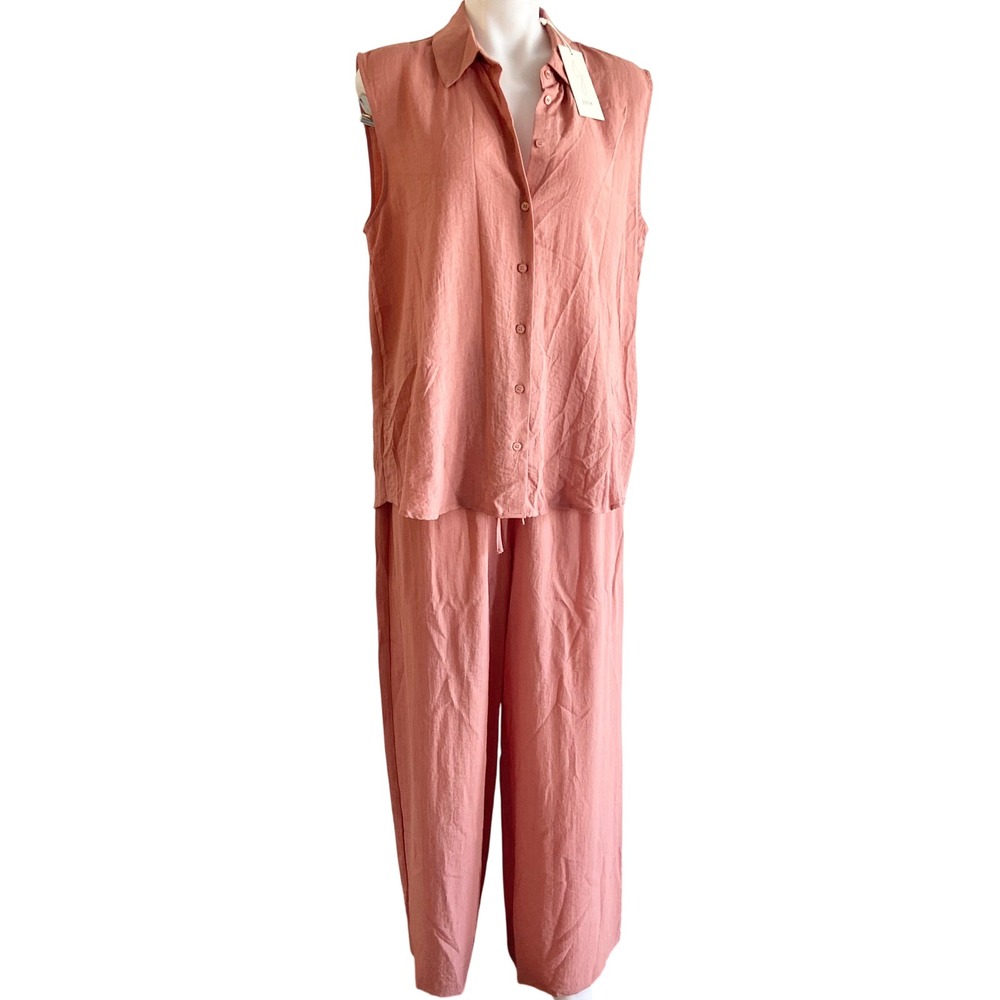 Joie Womens Terracotta Pink Rayon Sleeveless‎ Shirt and Wide Leg Pants Set L NWT